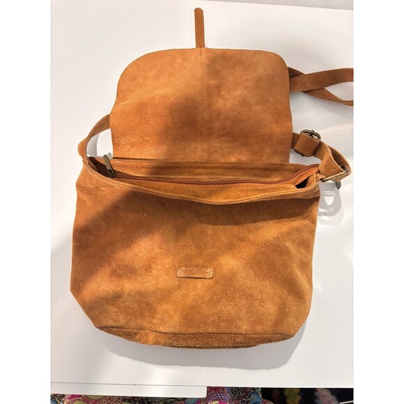 MADE in ITALY Brown Tan Metallic Suede Leather Adjustable Strap Crossbody Bag - Picture 6 of 7